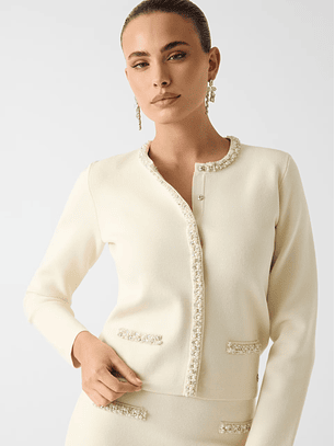 Casaco em Malha com Pérolas RAINA Branco  - Guess