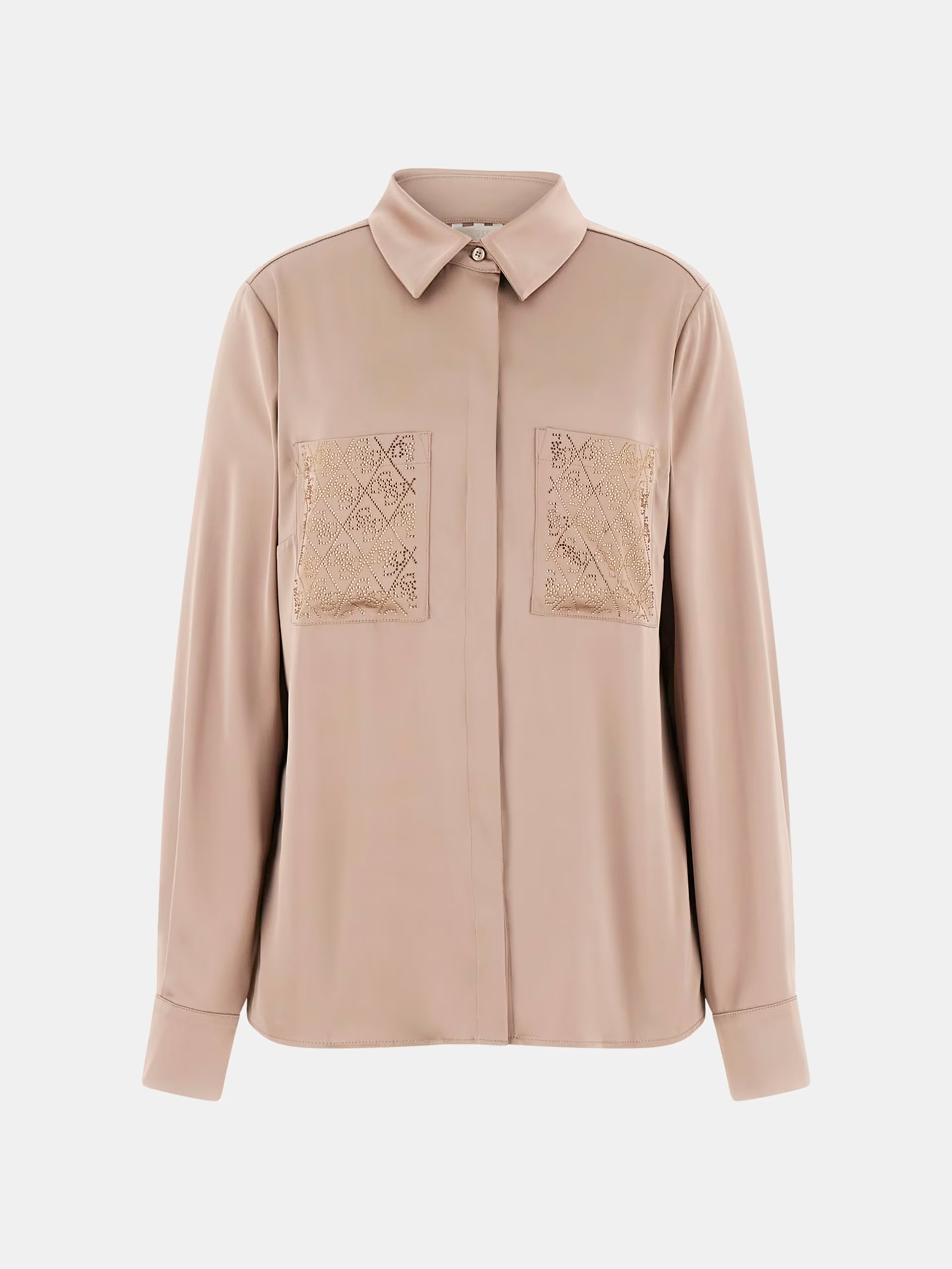 Camisa Acetinada Logo em Strass Taupe - Guess 5