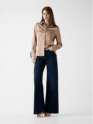 Camisa Acetinada Logo em Strass Taupe - Guess