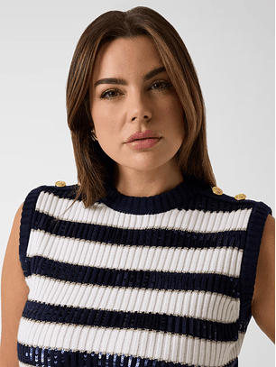 Colete em Malha Azul e Branco - Guess Marciano