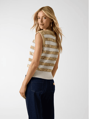 Colete em Malha Bege e Branco - Guess Marciano