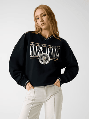 Sweat Decote em V Preto - Guess Jeans