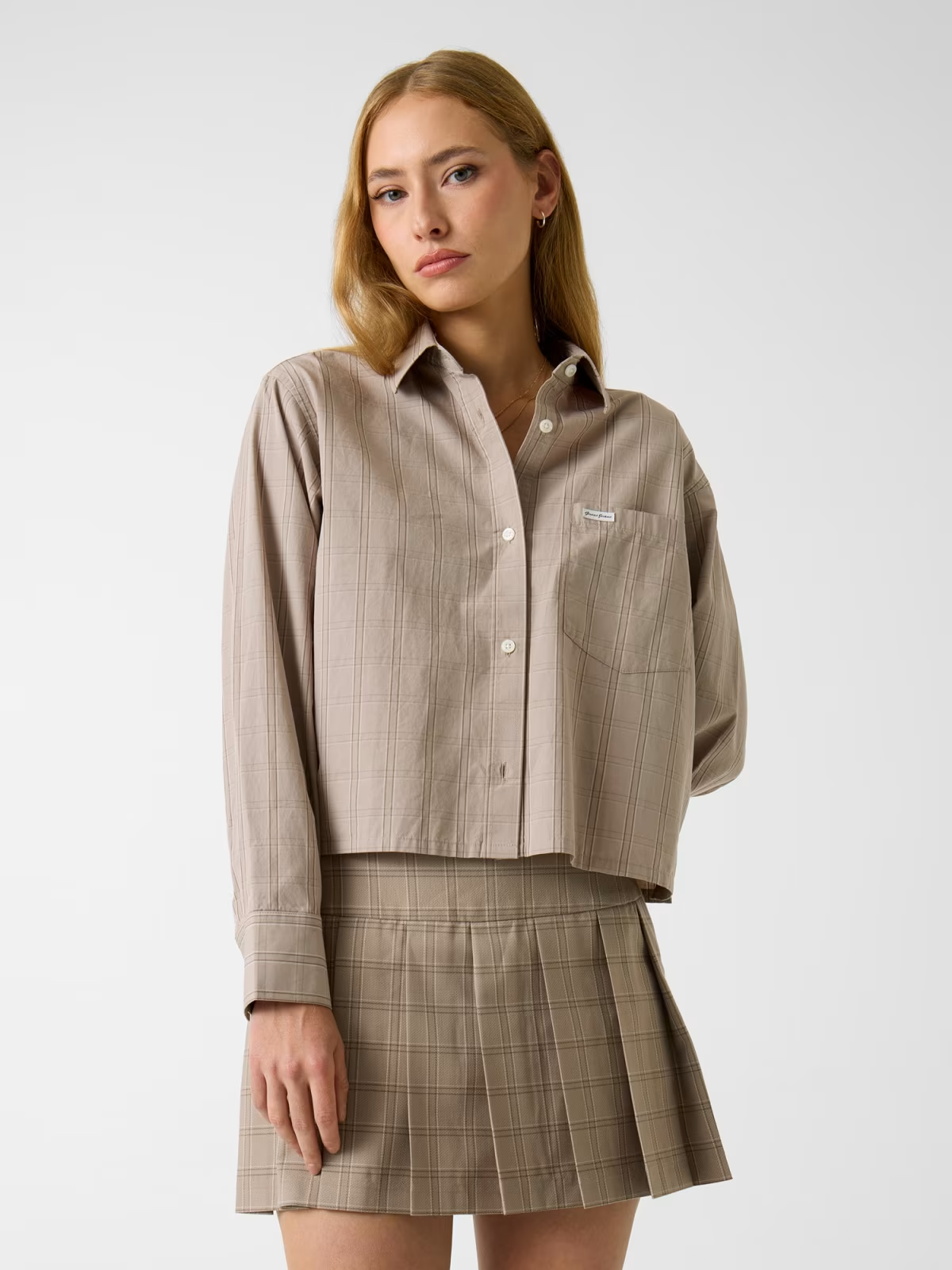 Camisa Curta Quadrados Bege - Guess Jeans 1