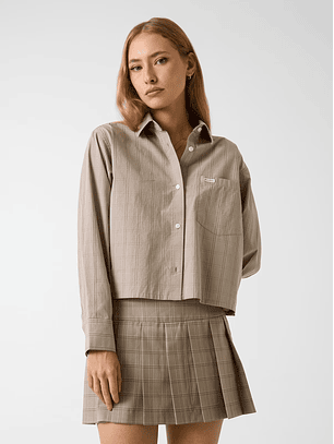 Camisa Curta Quadrados Bege - Guess Jeans