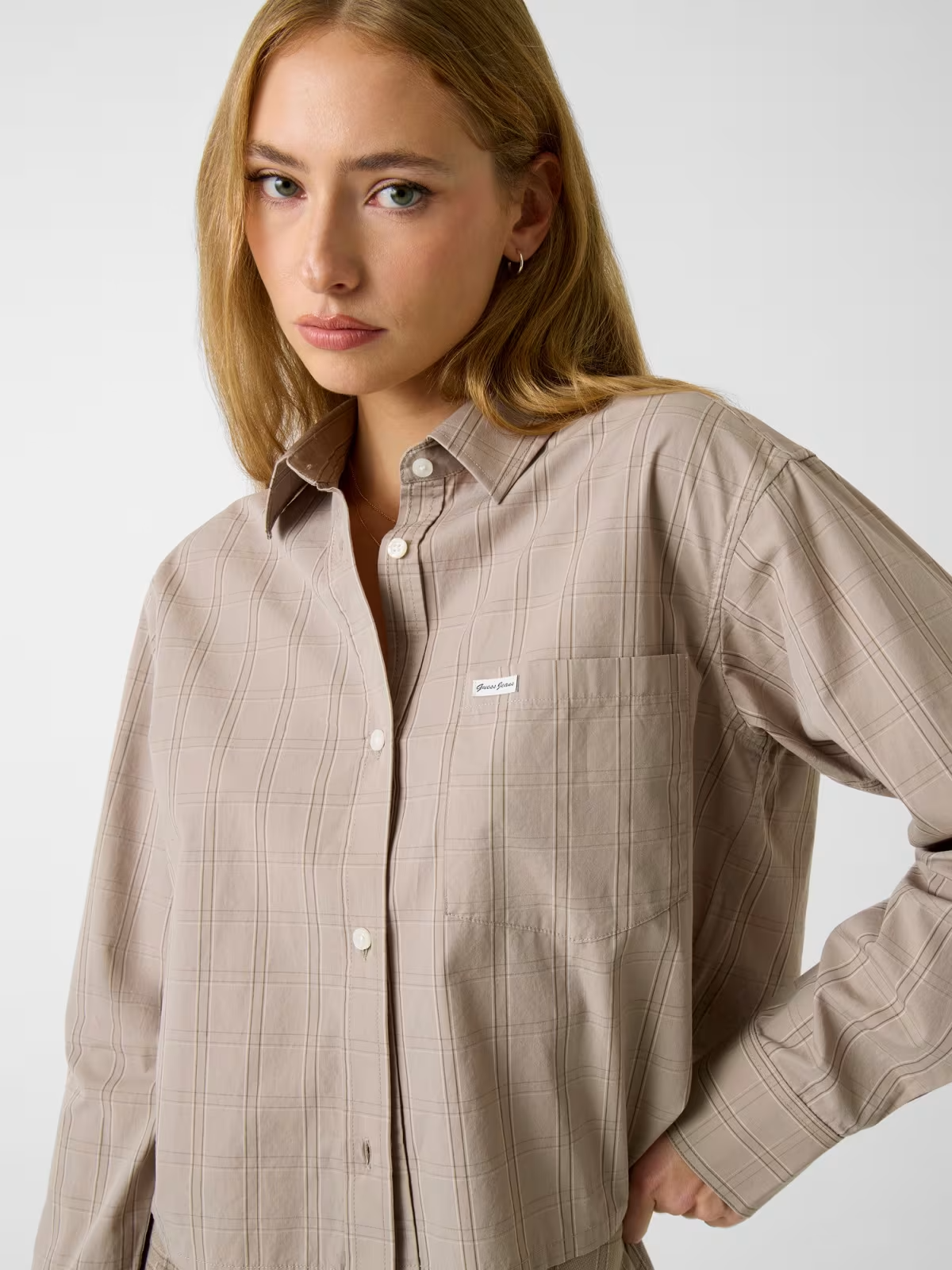 Camisa Curta Quadrados Bege - Guess Jeans 3