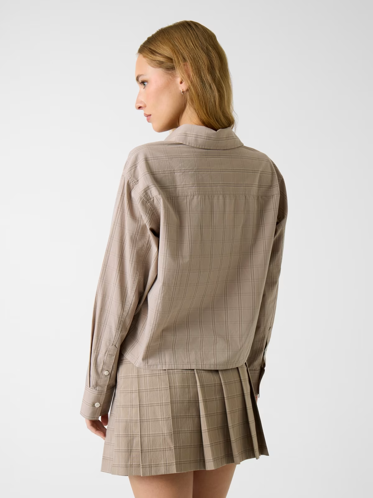 Camisa Curta Quadrados Bege - Guess Jeans 4