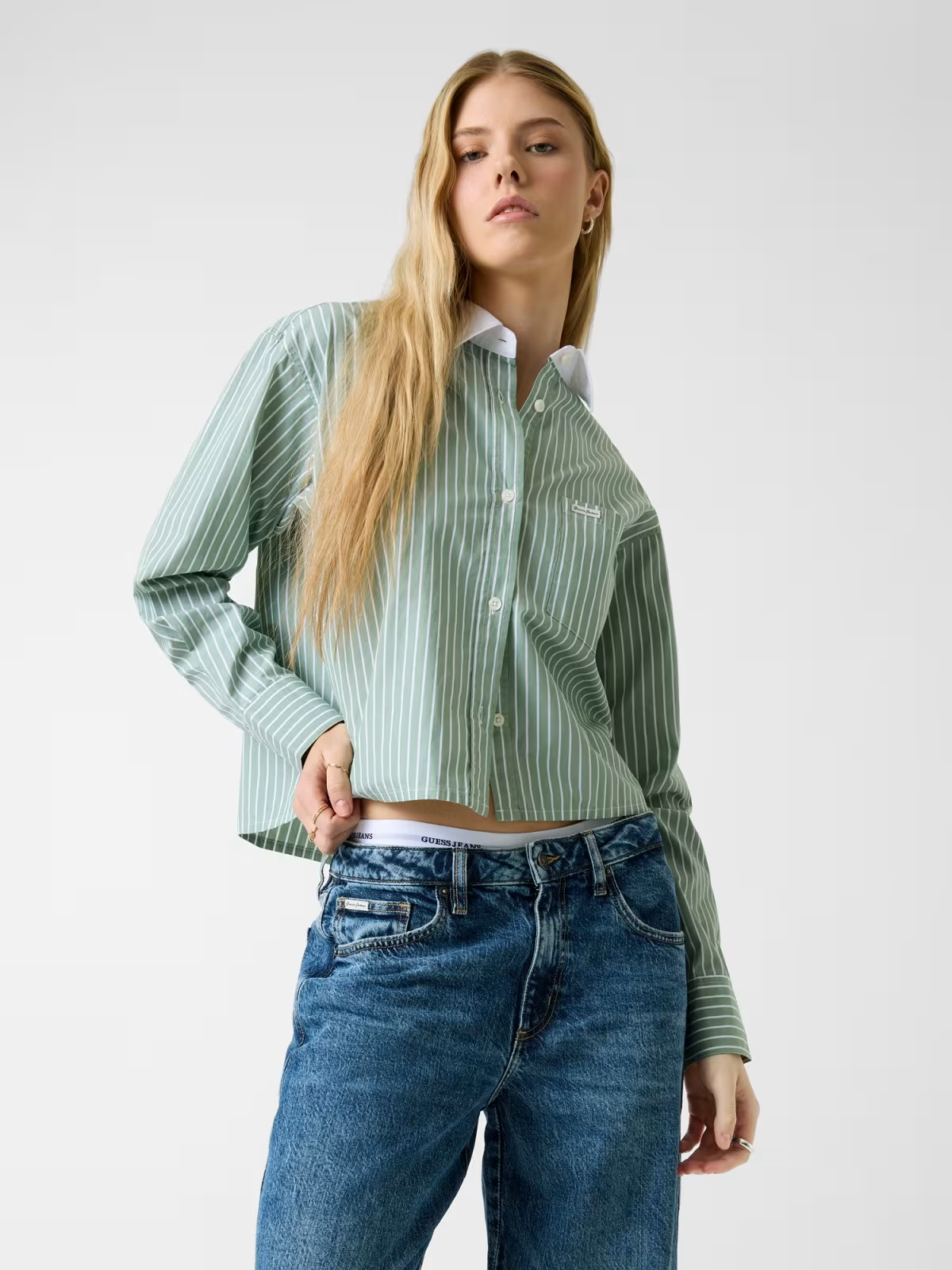 Camisa Curta Quadrados Bege - Guess Jeans 1