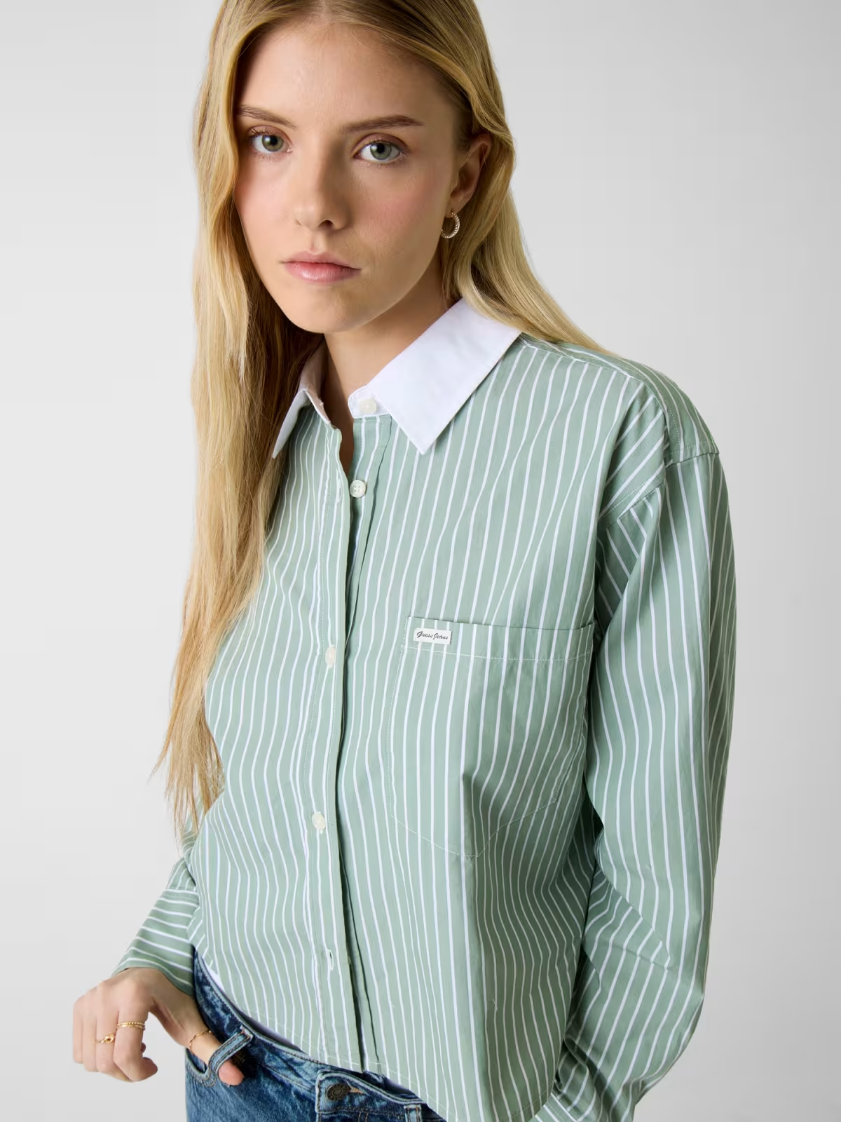 Camisa Curta Quadrados Bege - Guess Jeans 4