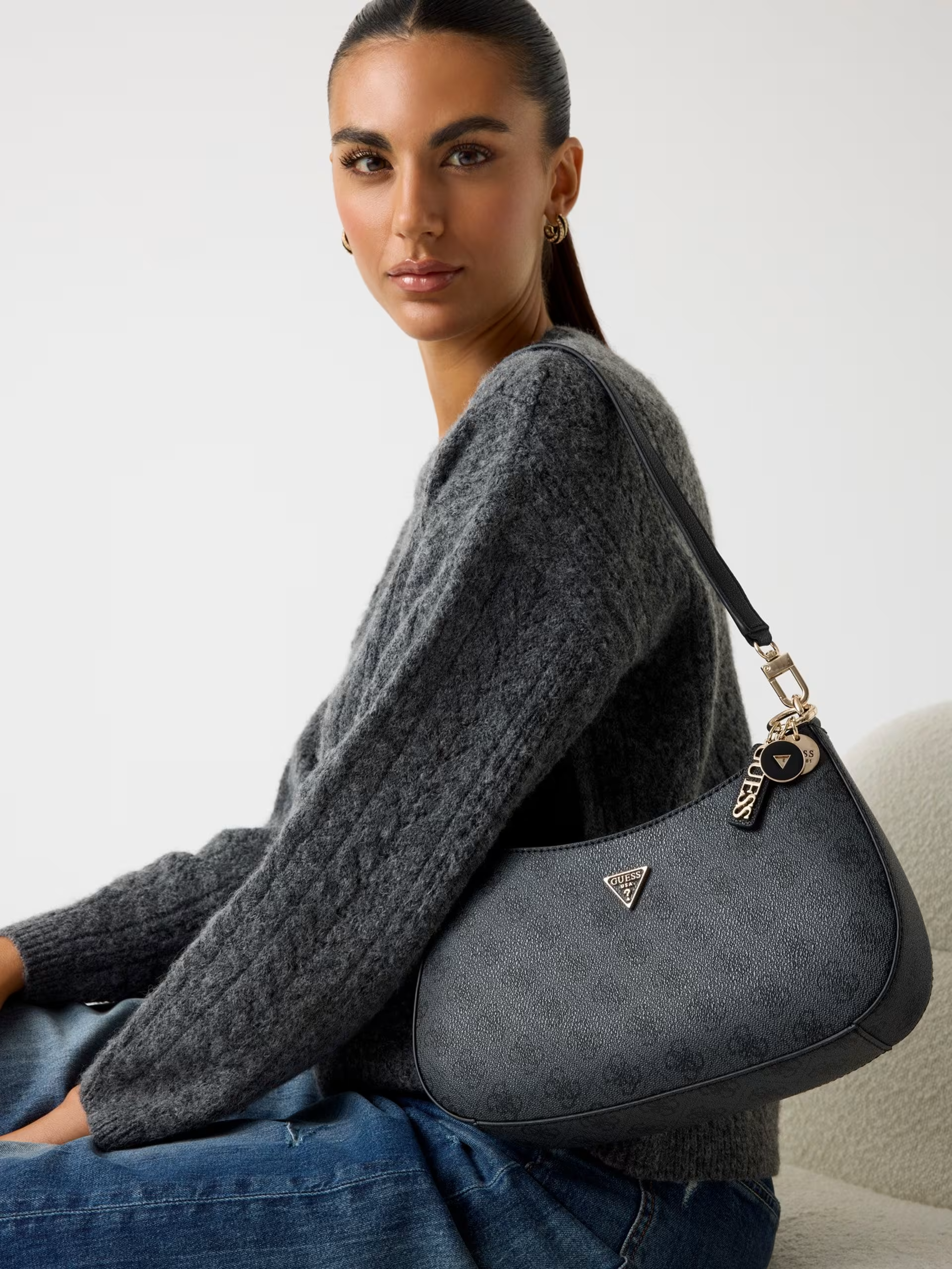 Mala de Ombro Baguette NOELLE II Logo Preto - Guess   4