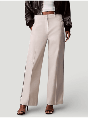 Calças Largas com Tape Lateral Bege - Calvin Klein