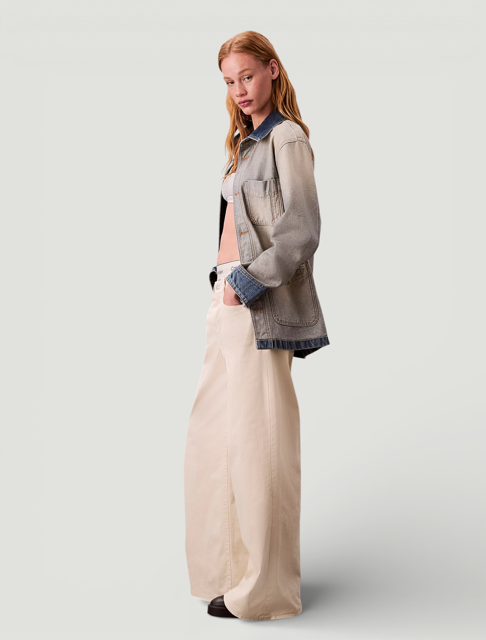 Calças Super Wide Leg Bege - Calvin Klein  2