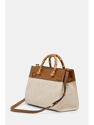 Mala de Mão Canvas e Bambu Creme - Liu Jo