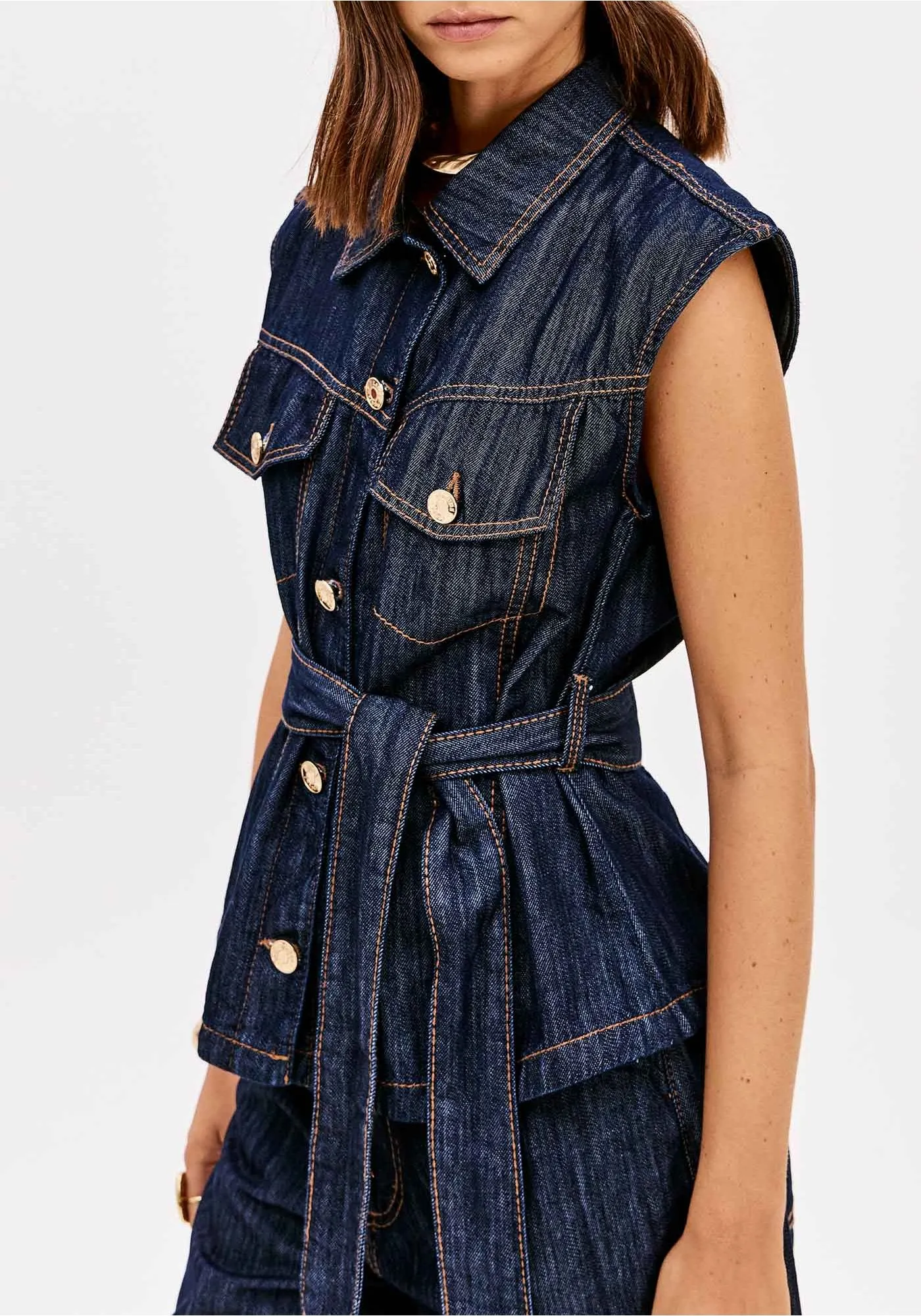 Colete em Ganga Escura com Cinto  - Lança Perfume  1