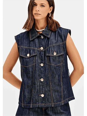 Colete em Ganga Escura com Cinto  - Lança Perfume 