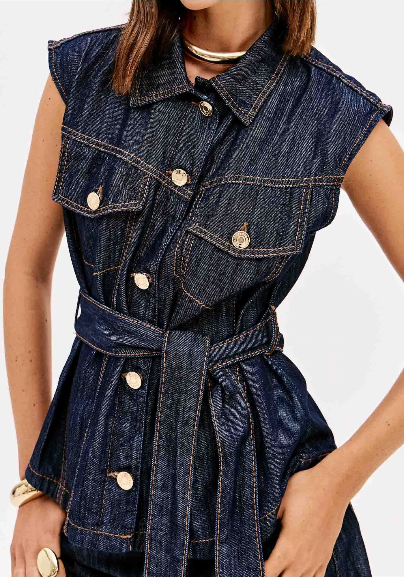 Colete em Ganga Escura com Cinto  - Lança Perfume  4