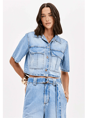 Camisa Manga Curta em Ganga Clara - Lança Perfume 