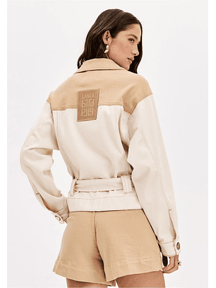 Blusão em Sarja Branco e Bege - Lança Perfume