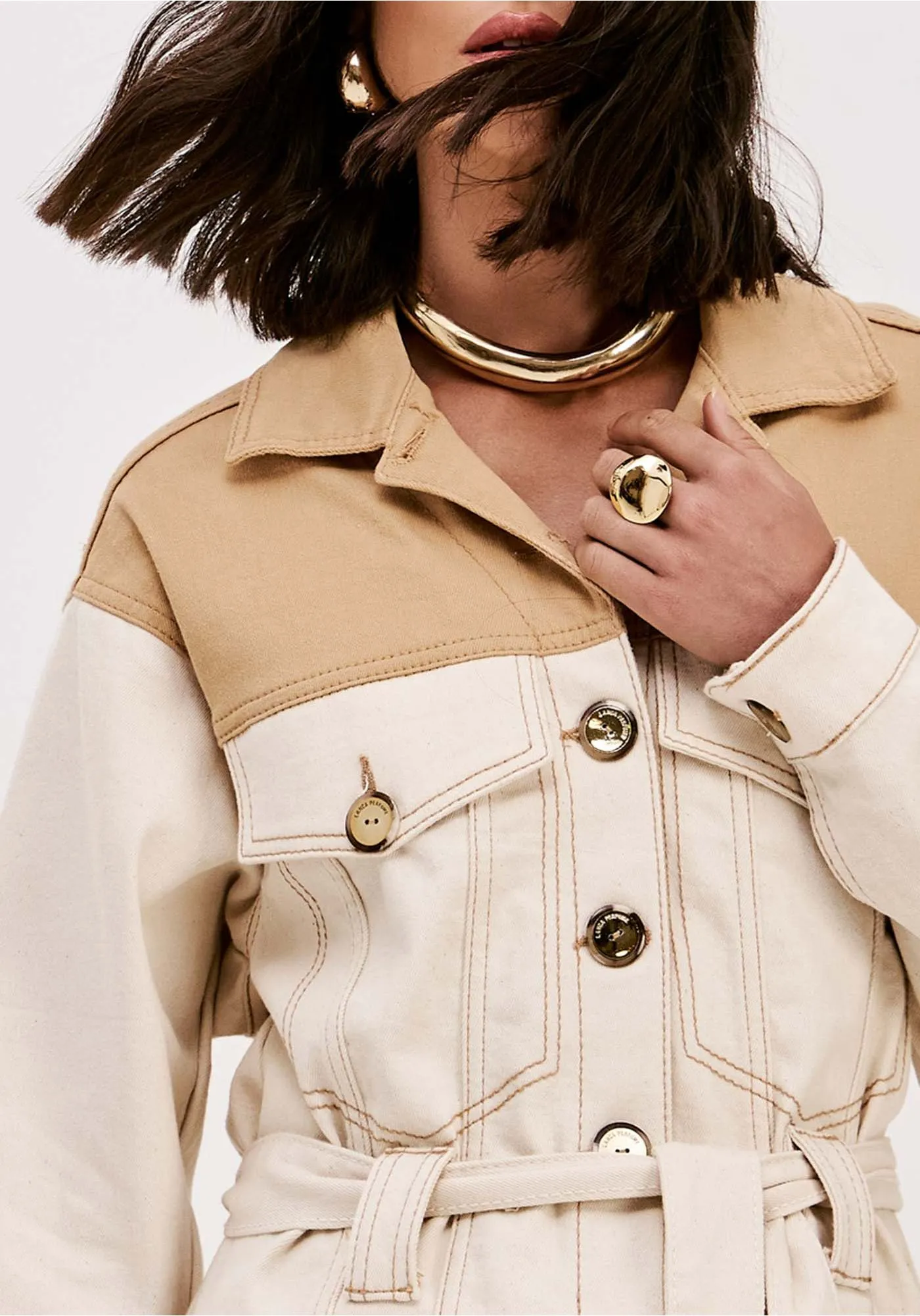 Blusão em Sarja Branco e Bege - Lança Perfume 4