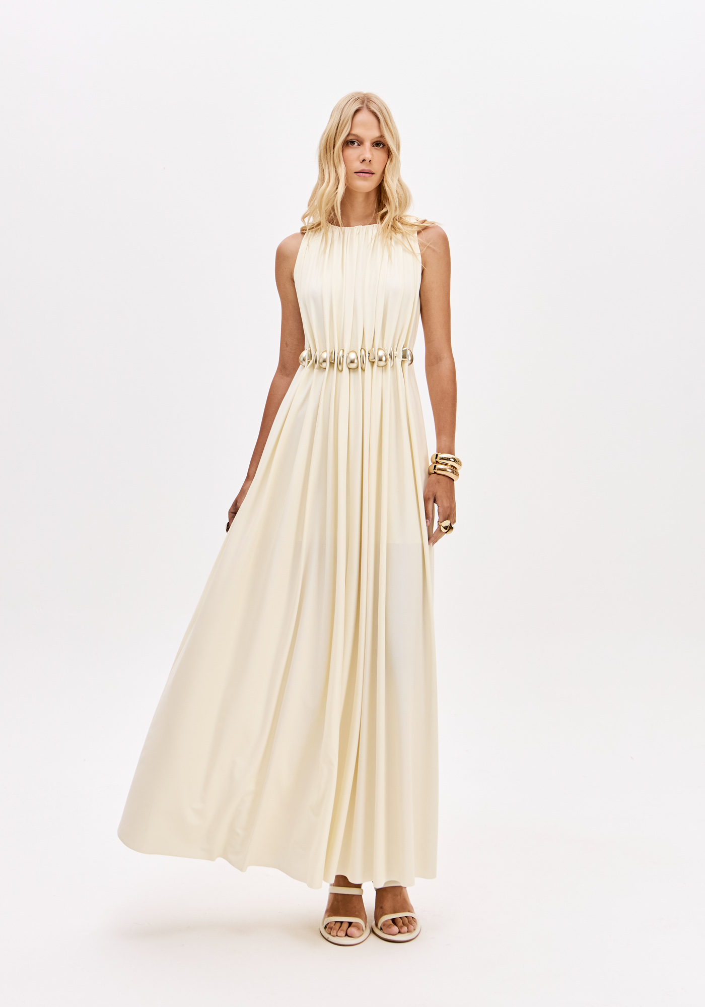 Vestido Comprido com Dourados Branco - Lança Perfume 2