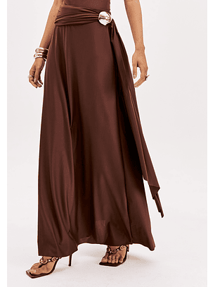 Saia Midi em Castanho com Aplicação Dourada  - Lança Perfume 