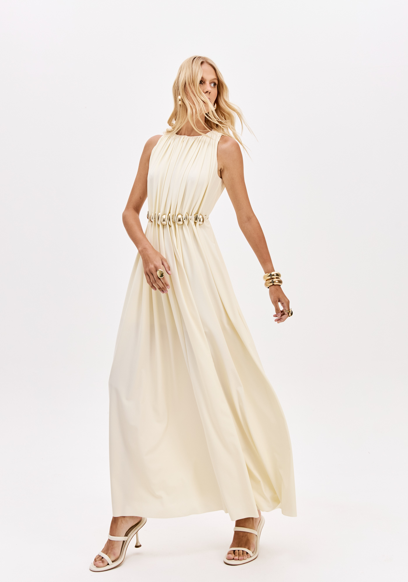 Vestido Comprido com Dourados Branco - Lança Perfume 1