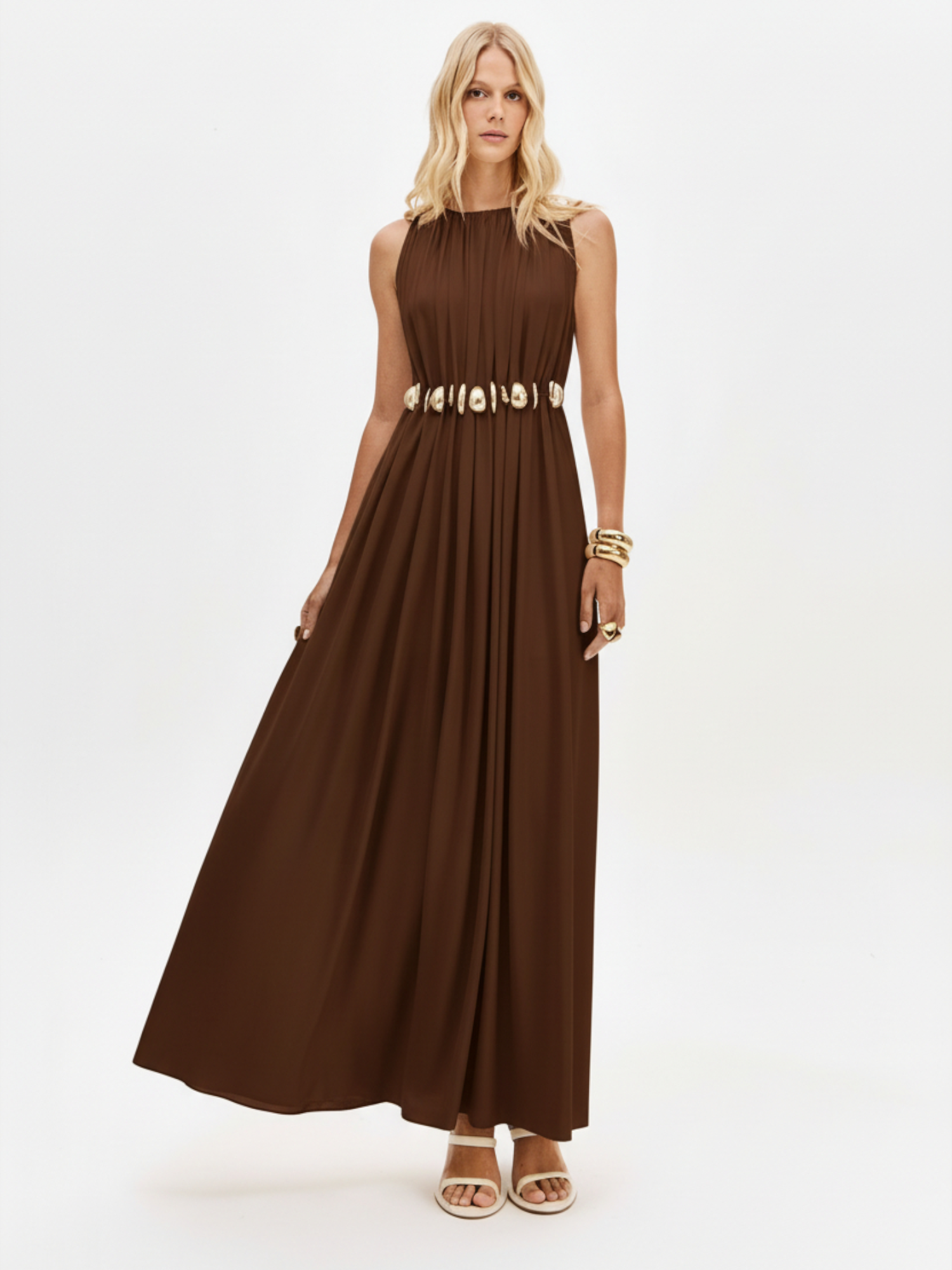 Vestido Comprido com Dourados Castanho - Lança Perfume  1