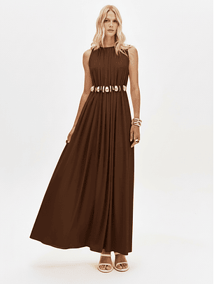 Vestido Comprido com Dourados Castanho - Lança Perfume 