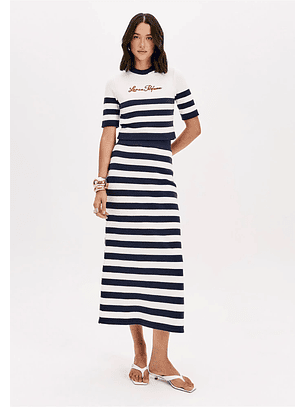 Blusa em Malha com Riscas Branca e Azul  - Lança Perfume 