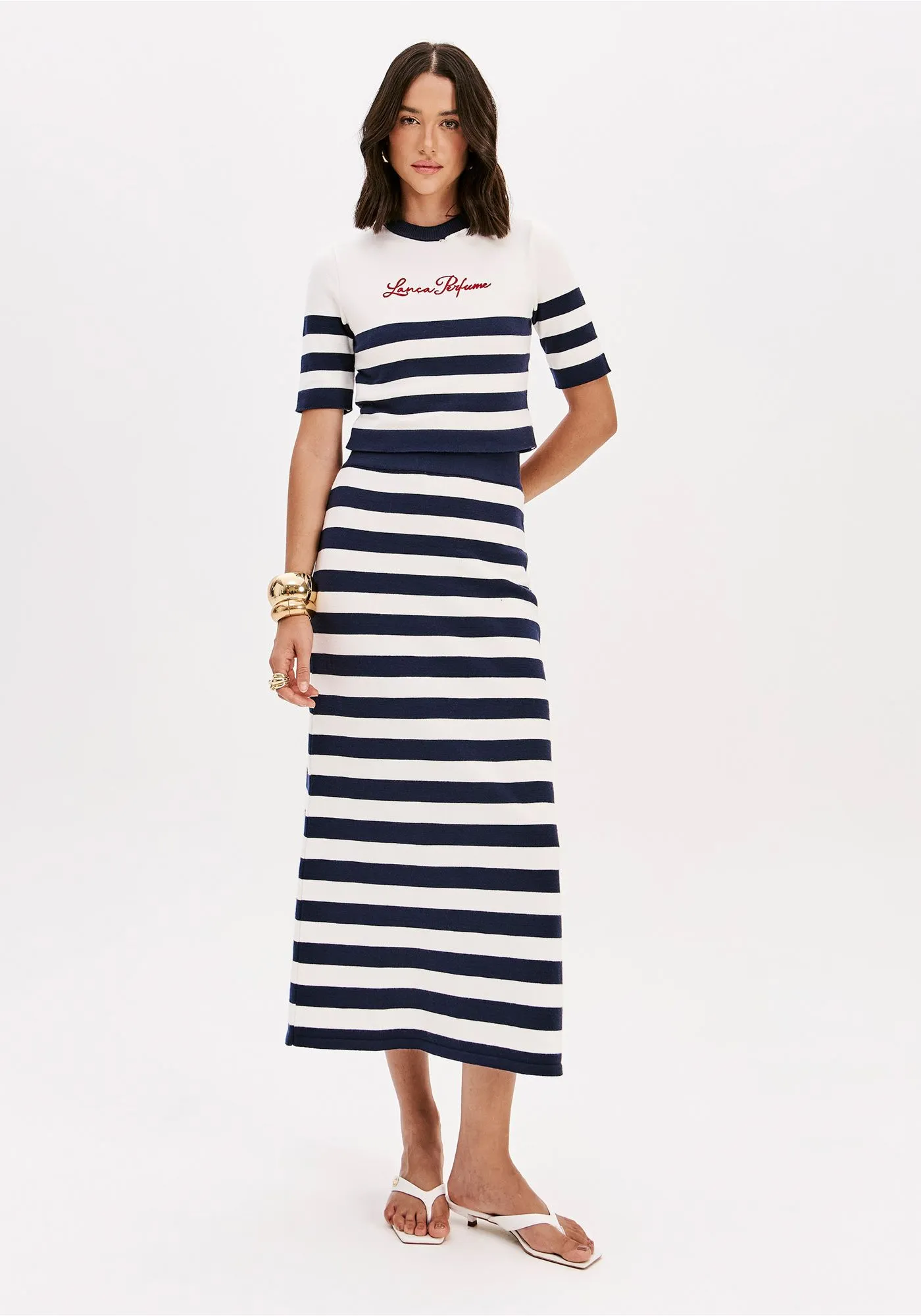 Blusa em Malha com Riscas Branca e Azul  - Lança Perfume  2