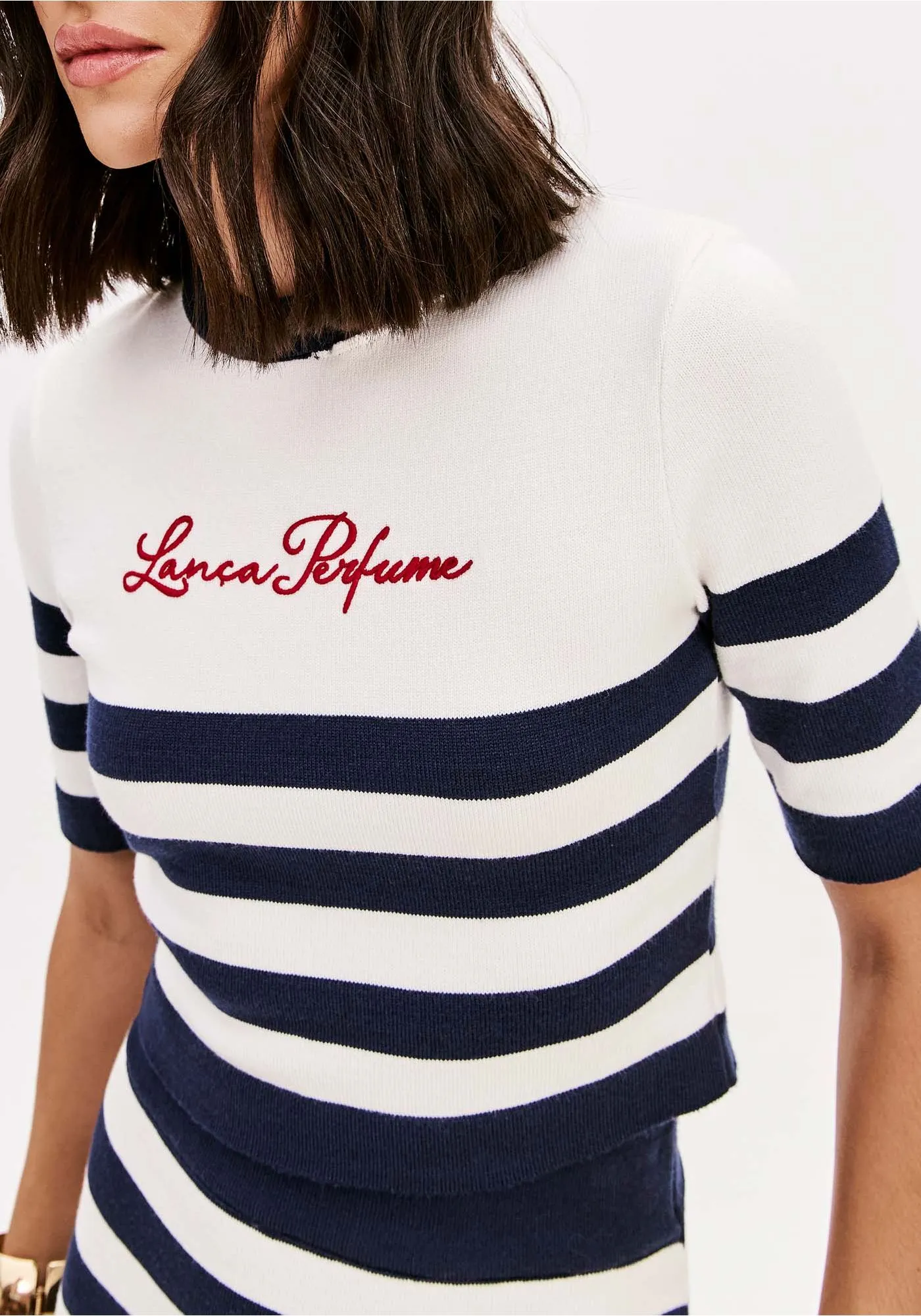 Blusa em Malha com Riscas Branca e Azul  - Lança Perfume  4