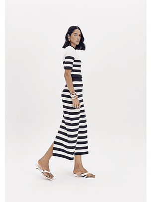 Saia de Malha Riscas Azul e Branca - Lança Perfume 