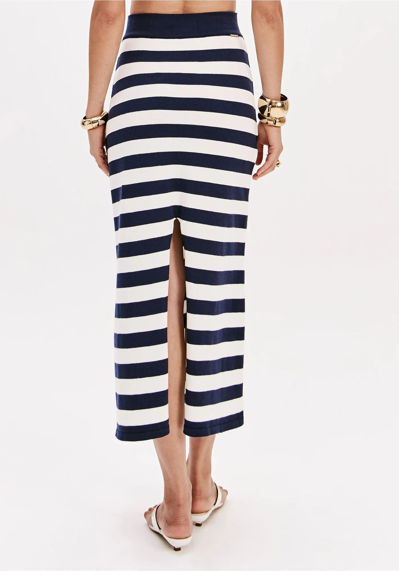 Saia de Malha Riscas Azul e Branca - Lança Perfume  4