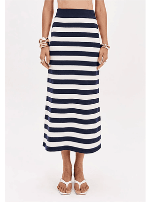 Saia de Malha Riscas Azul e Branca - Lança Perfume 