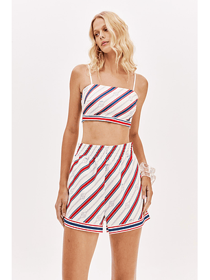 Crop Top de Alças Riscas Azul e Vermelho - Lança Perfume 