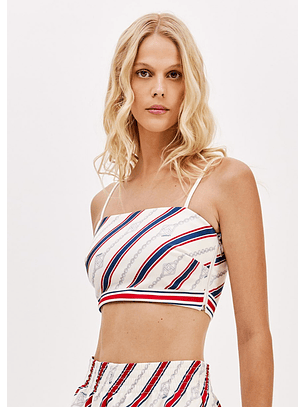 Crop Top de Alças Riscas Azul e Vermelho - Lança Perfume 