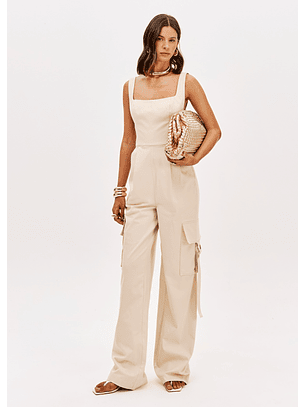 Macacão de Alças Cargo Bege - Lança Perfume 