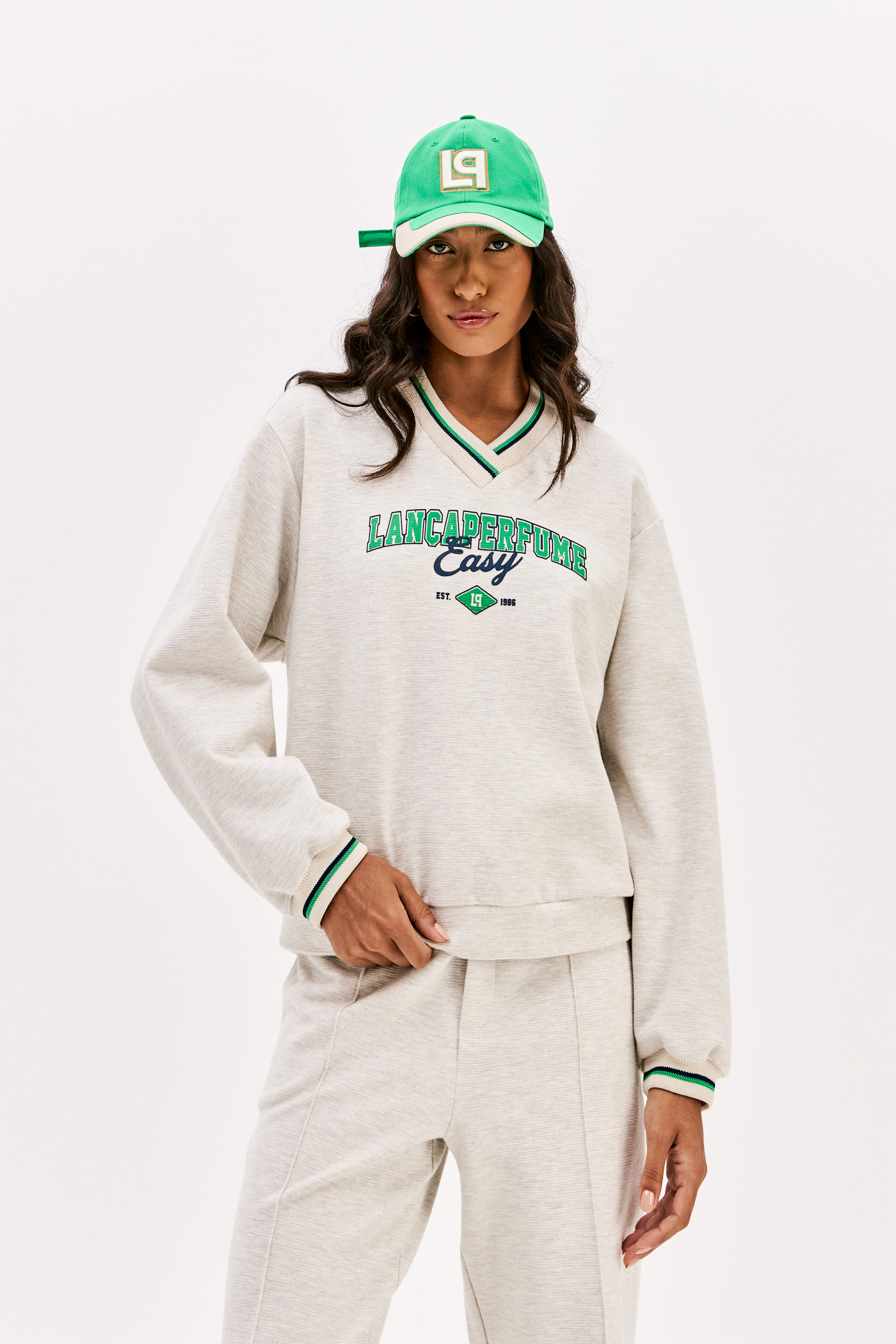 Sweat Decote V Cinza Mesclado - Lança Perfume 1