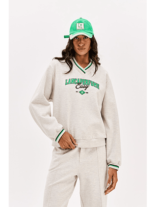 Sweat Decote V Cinza Mesclado - Lança Perfume