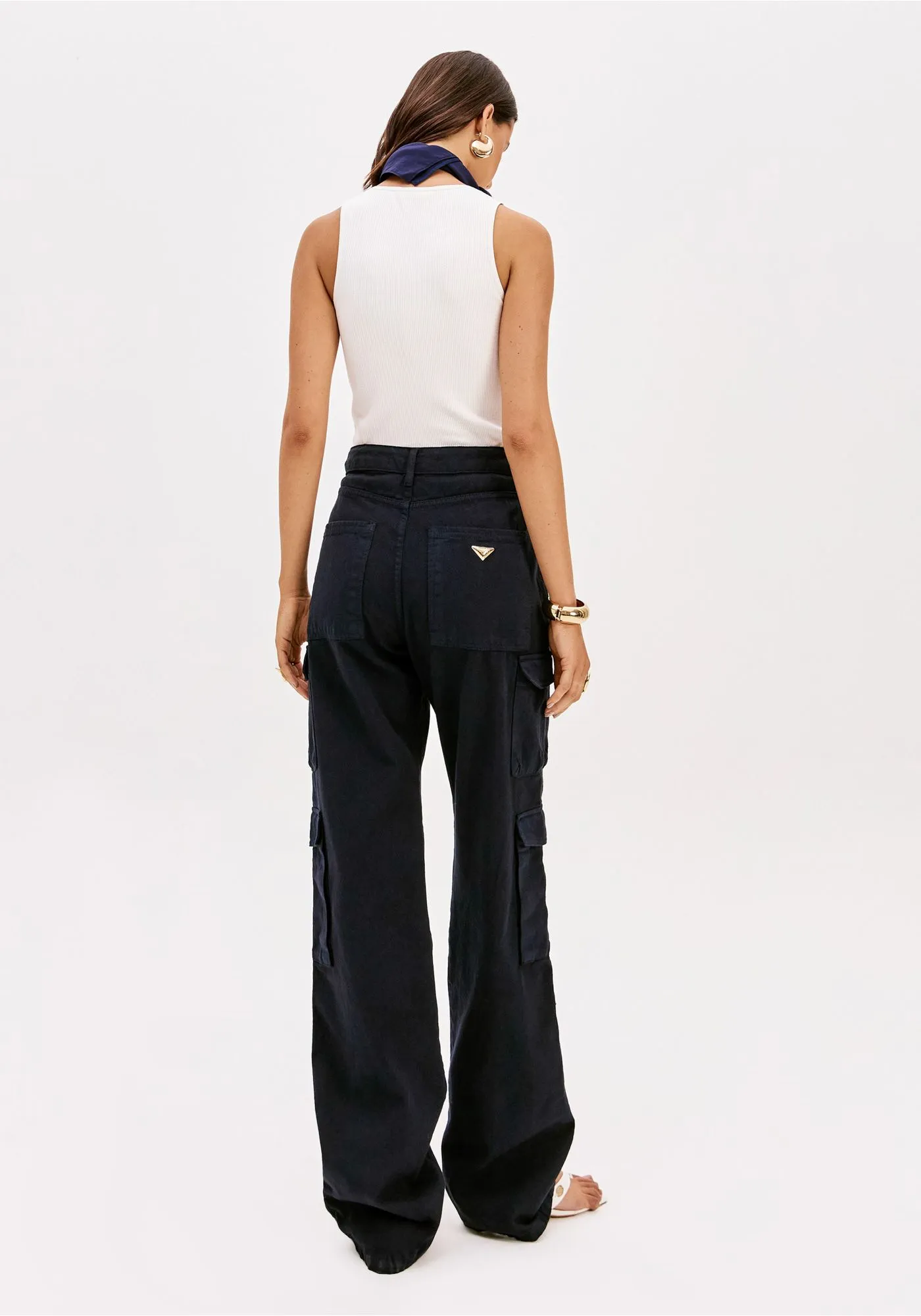 Calças em Sarja Bolso Cargo Azuis - Lança Perfume  5