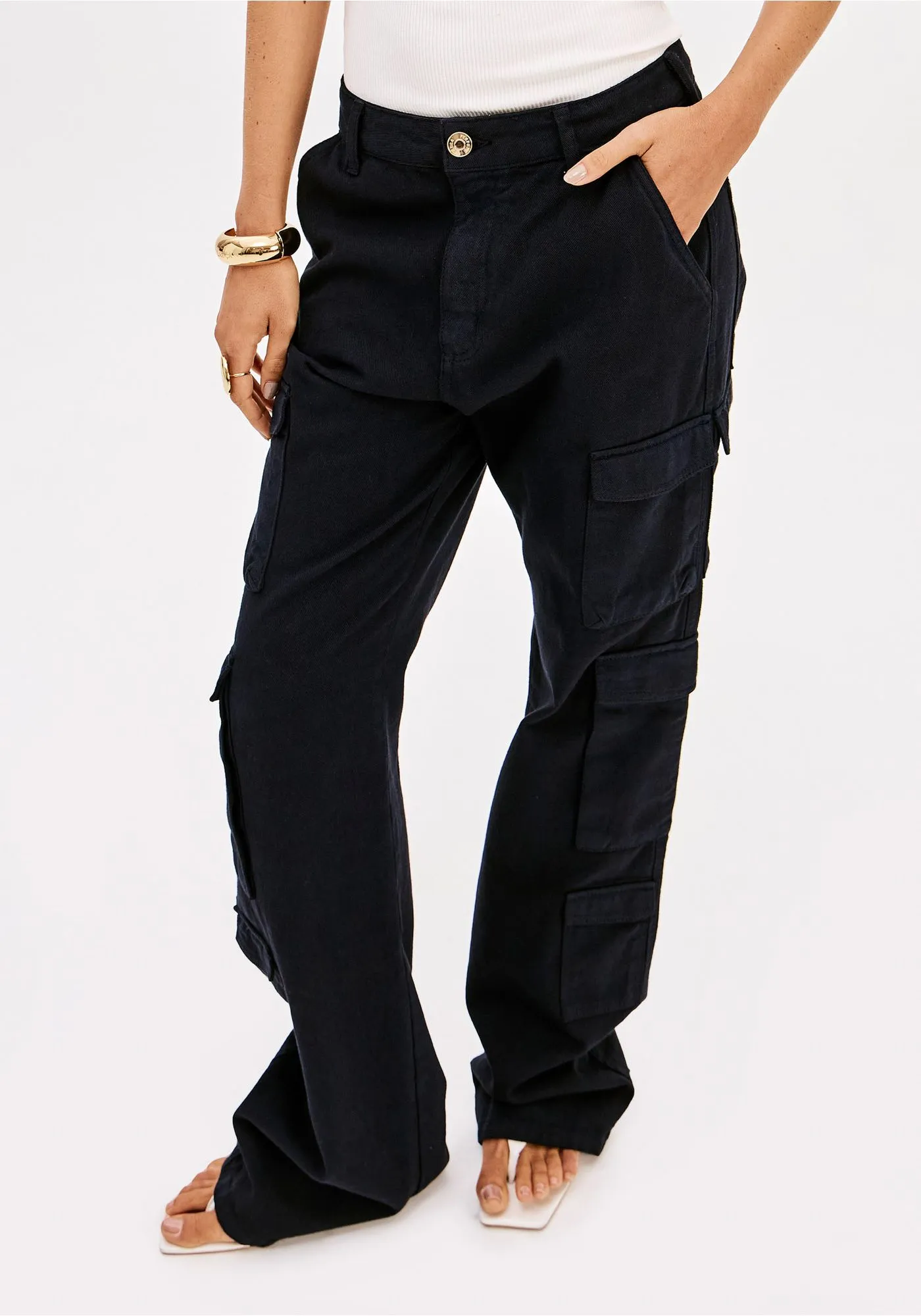 Calças em Sarja Bolso Cargo Azuis - Lança Perfume  6