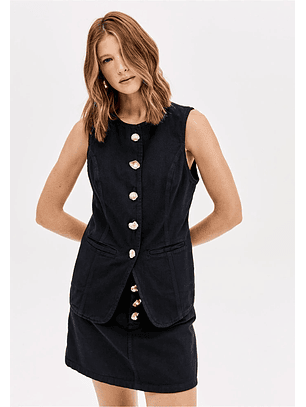 Colete em Sarja Azul com Dourado - Lança Perfume 