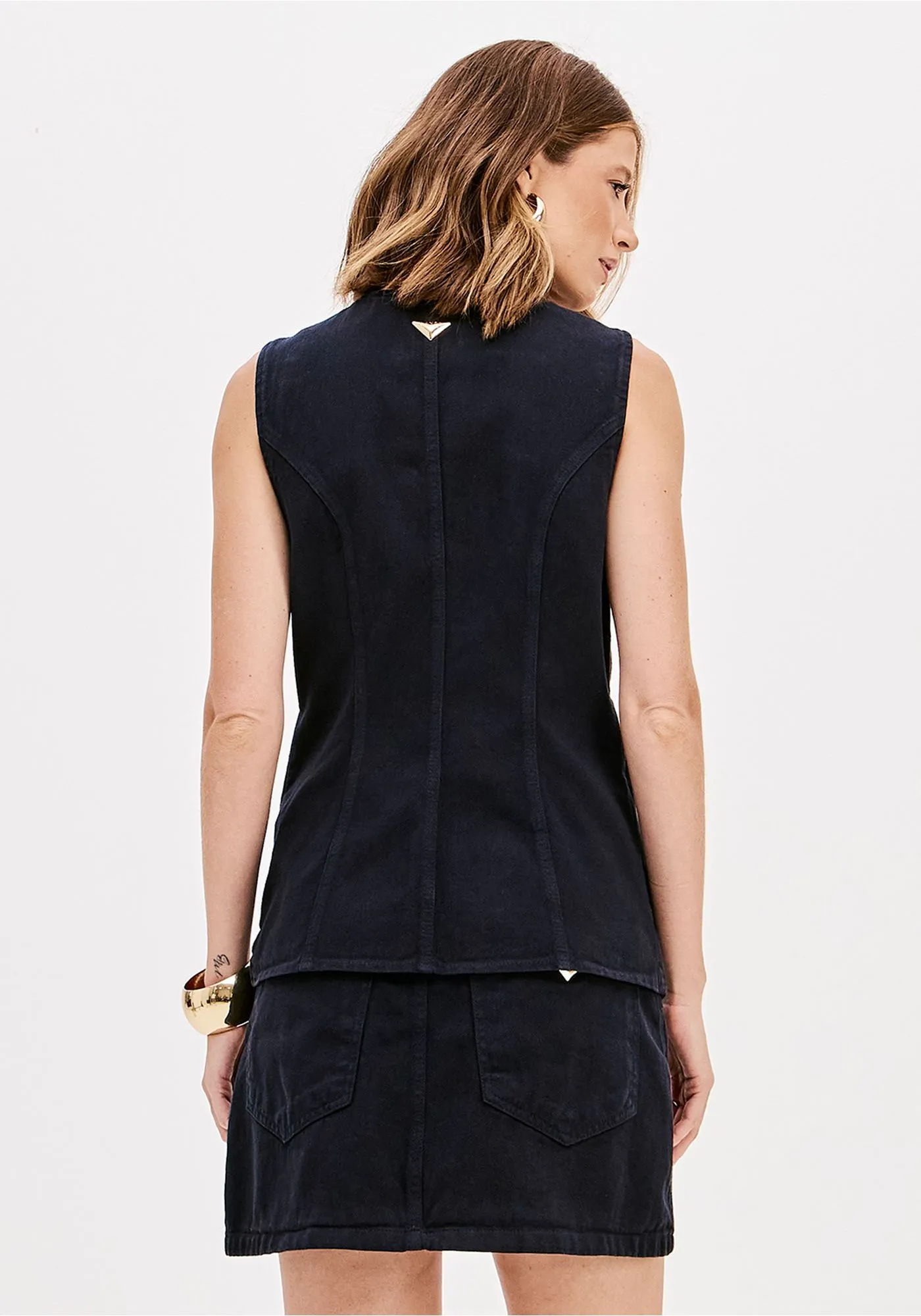 Colete em Sarja Azul com Dourado - Lança Perfume  3