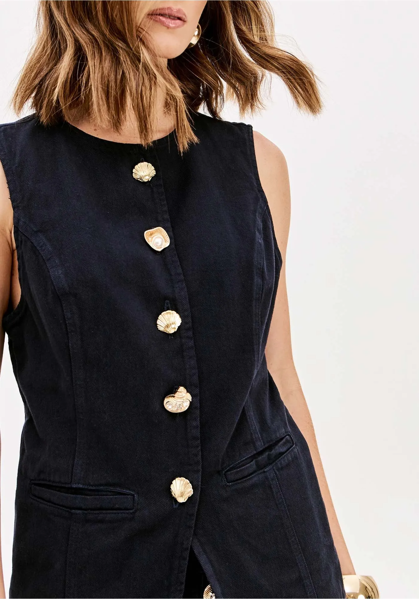 Colete em Sarja Azul com Dourado - Lança Perfume  4