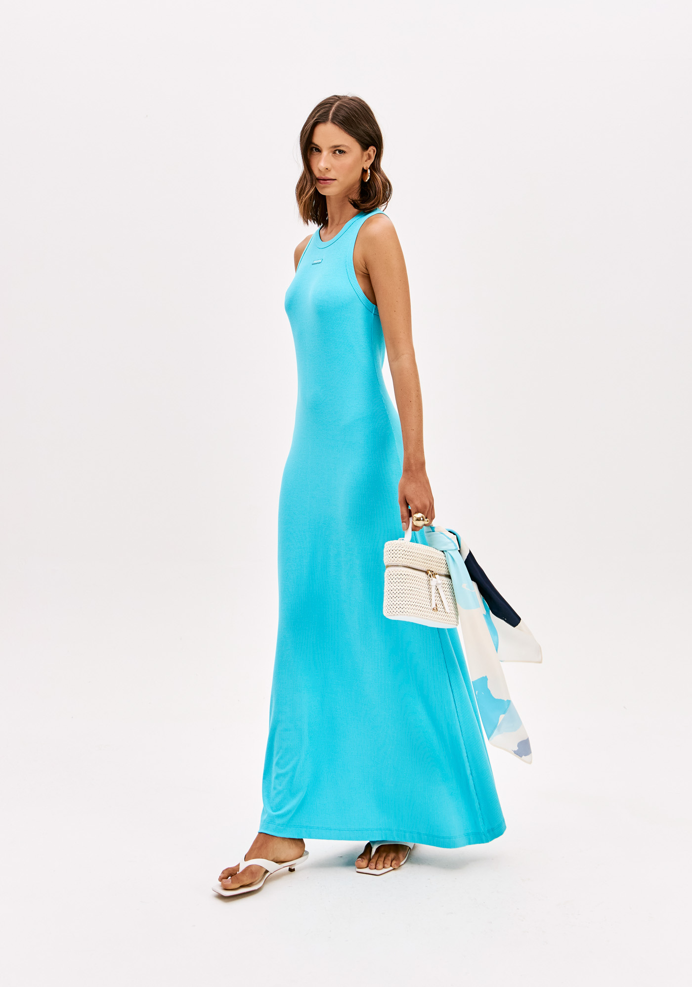 Vestido Canelado de Cavas Azul Turquesa - Lança Perfume  2