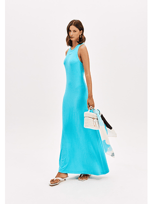 Vestido Canelado de Cavas Azul Turquesa - Lança Perfume 