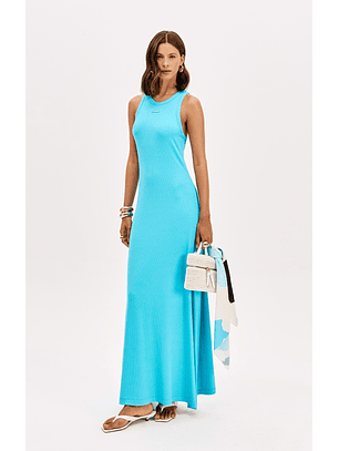 Vestido Canelado de Cavas Azul Turquesa - Lança Perfume 