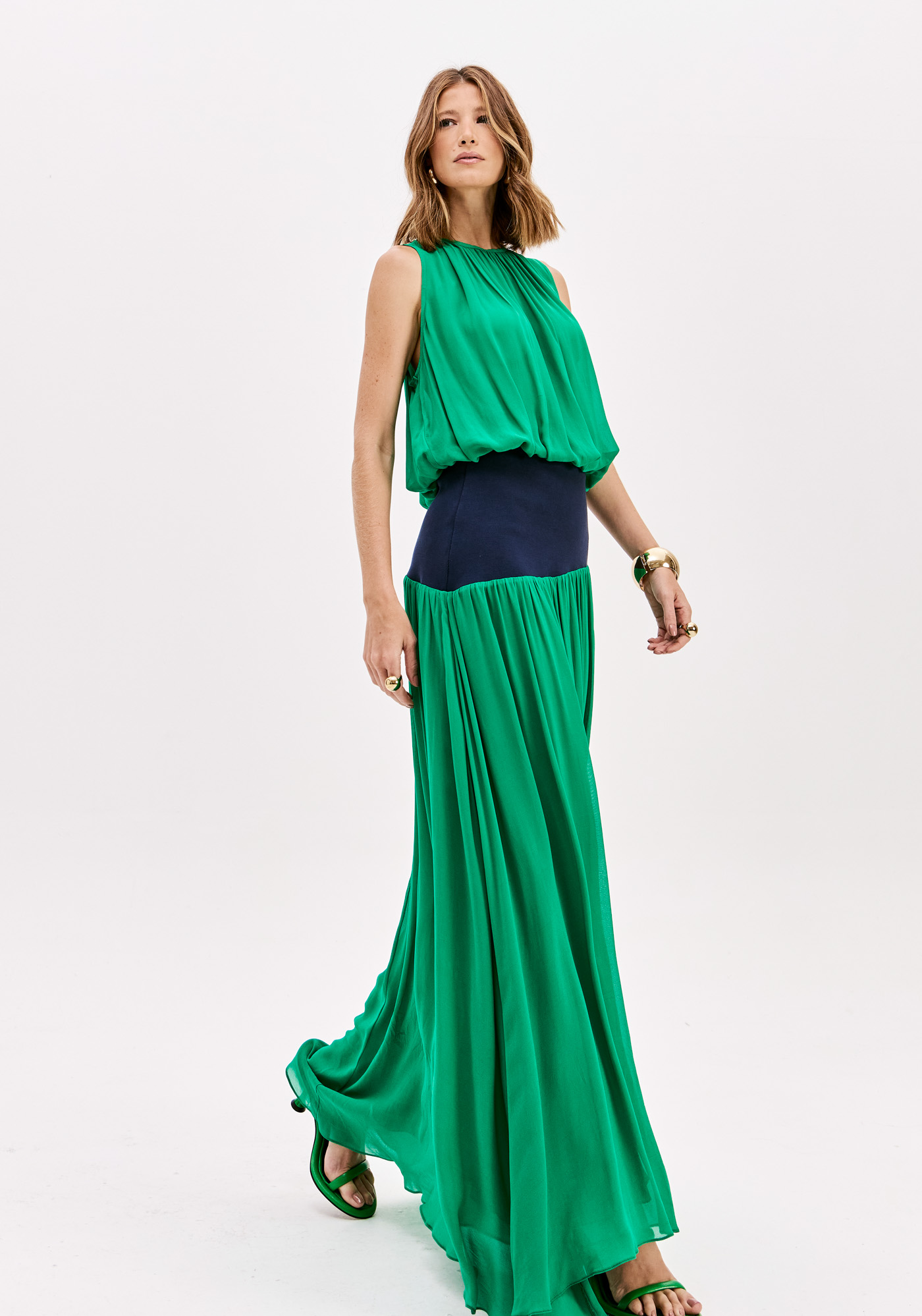 Saia Comprida Fluída Verde e Azul - Lança Perfume 4