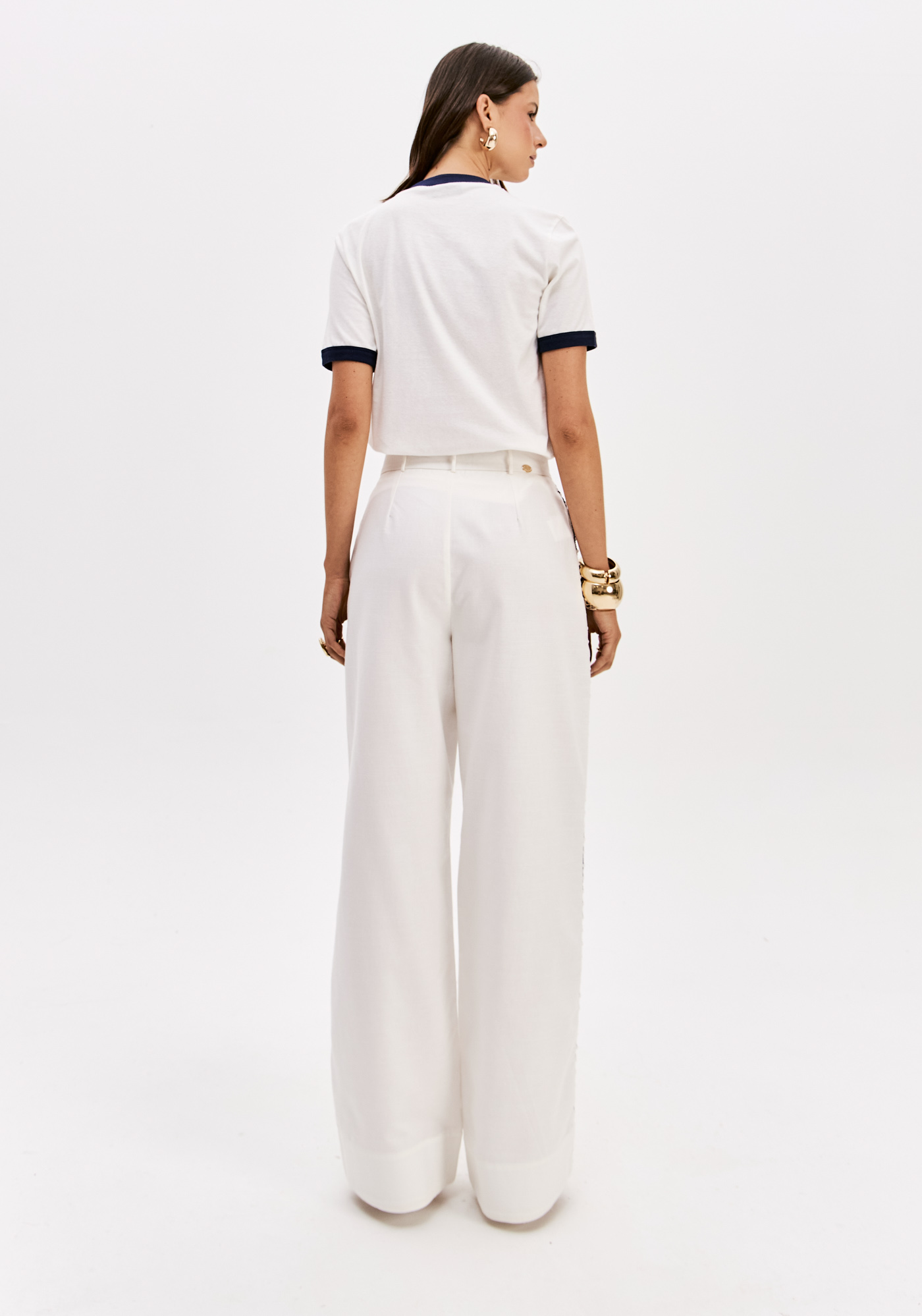 Calças com Faixa Lateral Branco e Azul - Lança Perfume  2