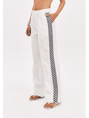 Calças com Faixa Lateral Branco e Azul - Lança Perfume 