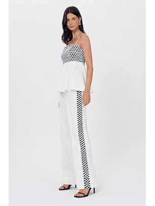 Calças com Faixa Lateral Branco e Azul - Lança Perfume 